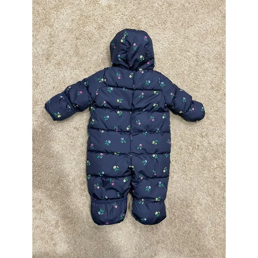 Baby GAP One-Piece Snowsuit Bunting Navy Floral 0-6 Months Soft Fleece Girls